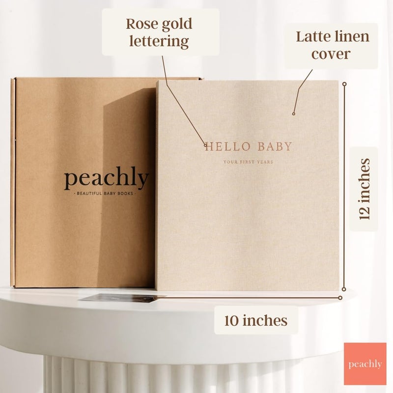 Peachly Baby Book for Girl | Minimalist Baby Memory Book | First Year Baby Book Keepsake for Milestones and Memories | Simple Baby Scrapbook Linen Cover - Fleur - Image 2